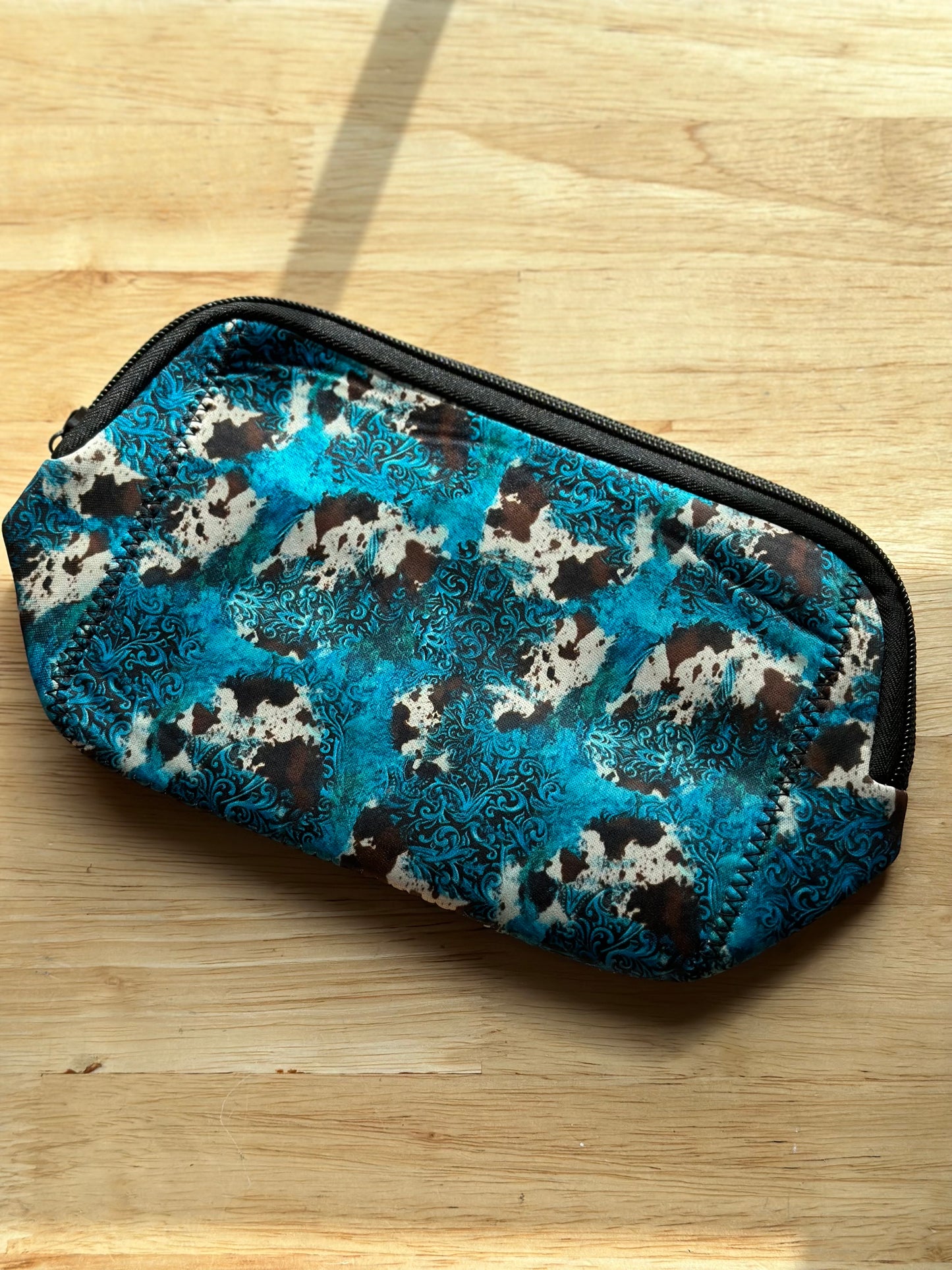 Turquoise Cow Cosmetic Bag