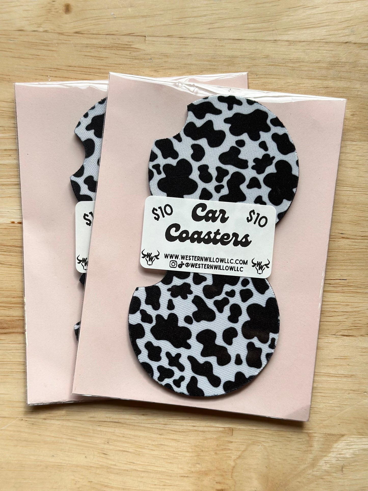 Cow Print Car Coasters