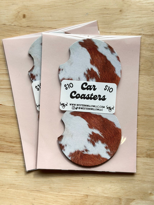 Light Brown Cowhide Car Coasters