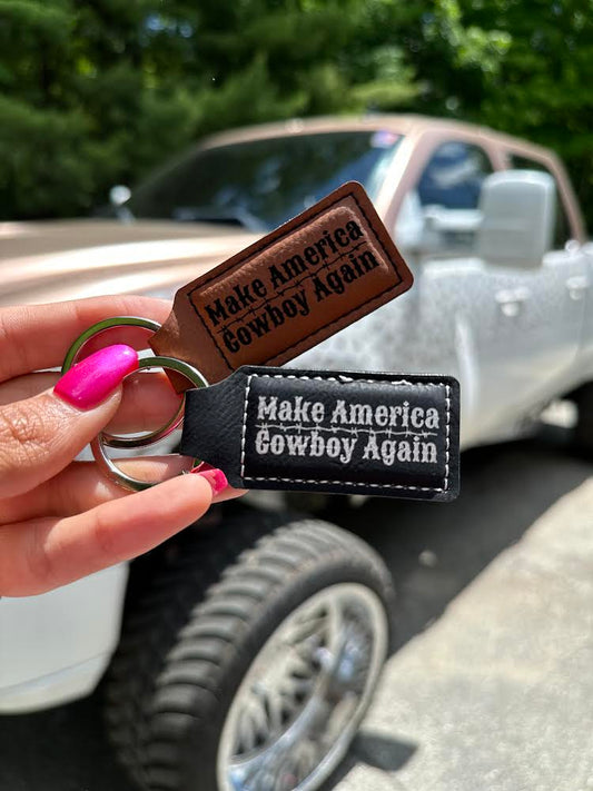 Make America Cowboy Again Leather Keychain