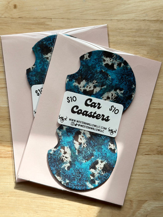 Turquoise Cow Car Coasters