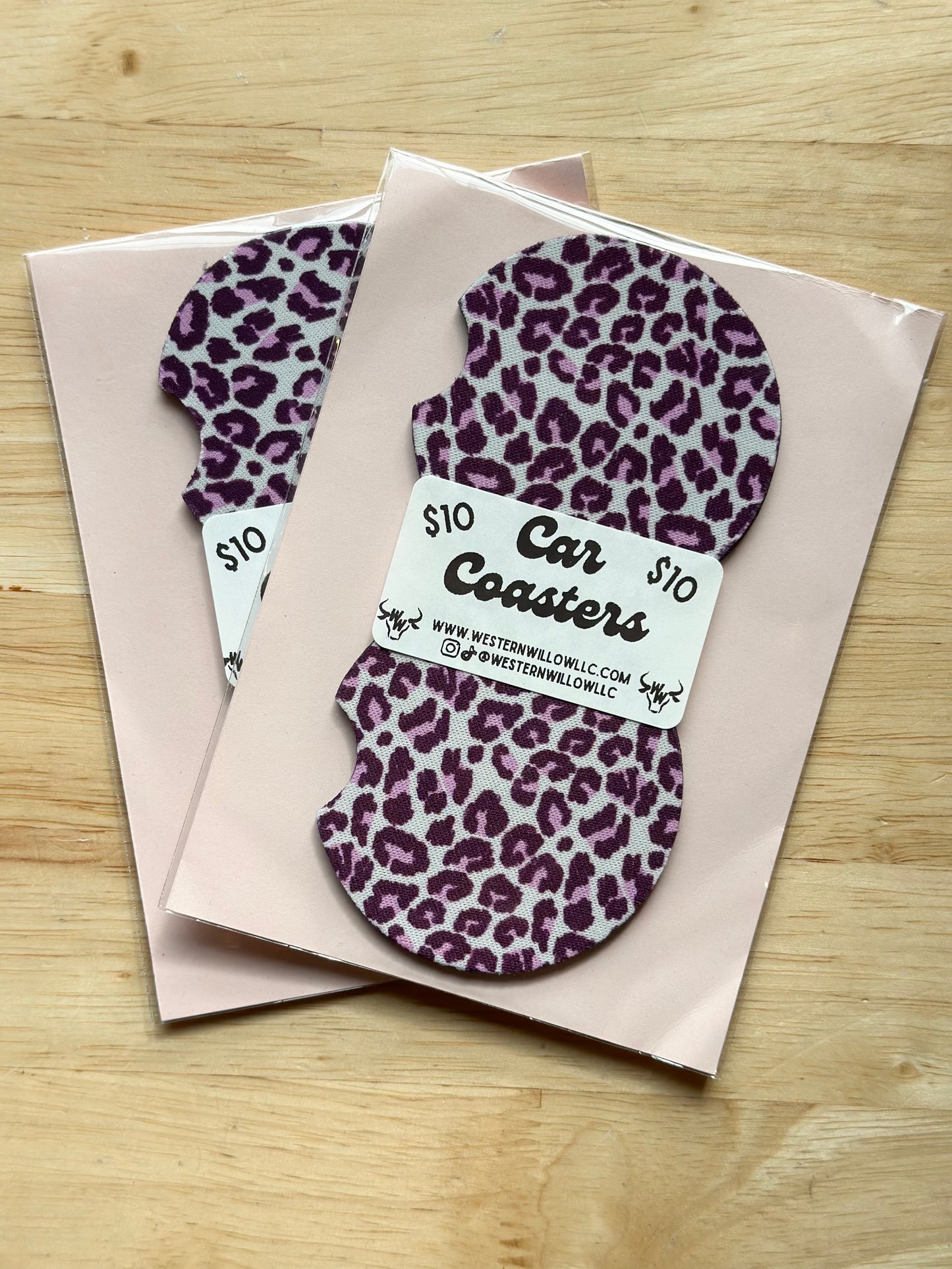 Pink Leopard Car Coasters